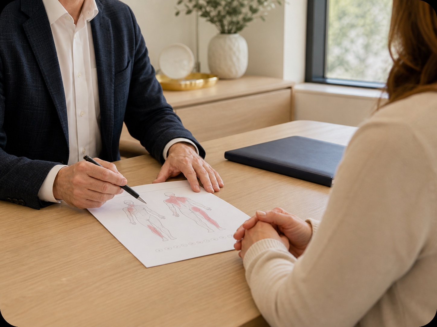 A specialist physician and patient discussing a personalised pain-management plan